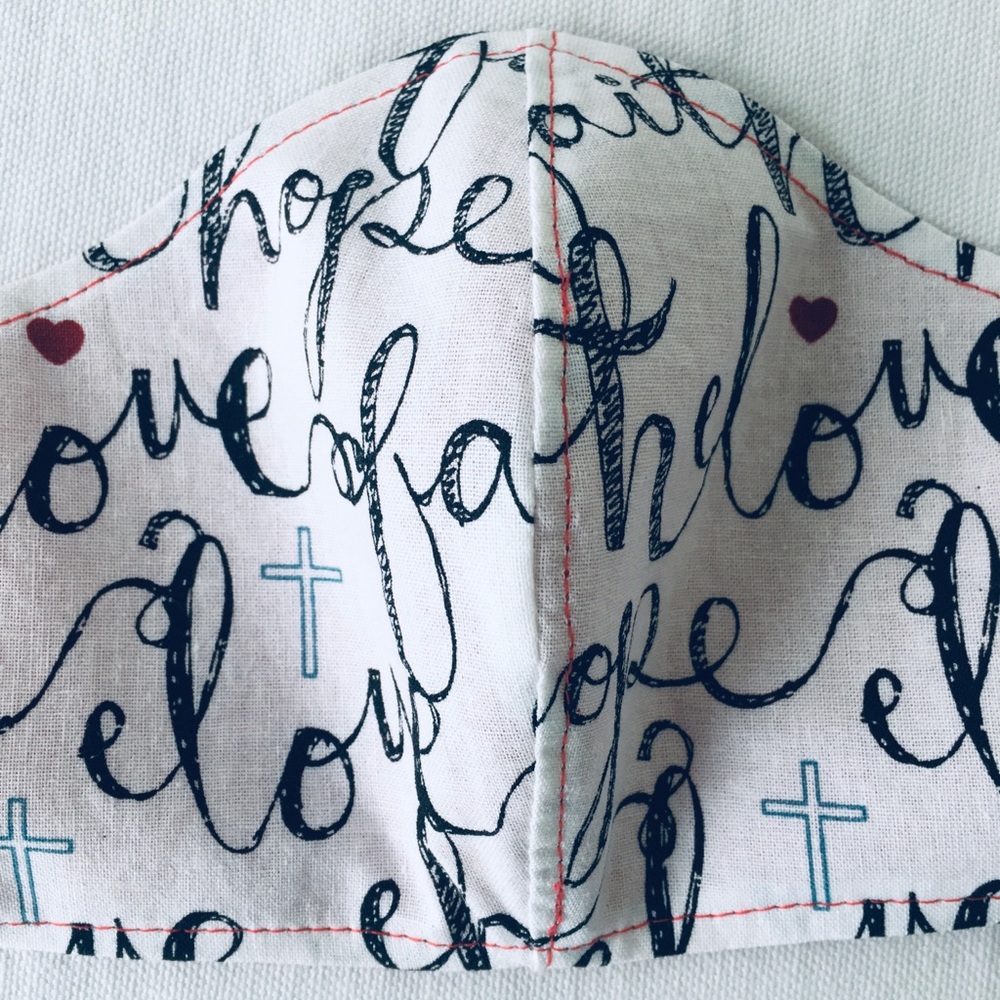 FACE MASK WHITE BLACK WITH LOGO FAITH HOPE LOVE - Picture 3 of 8
